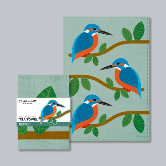 Kingfishers Perching Tea Towel