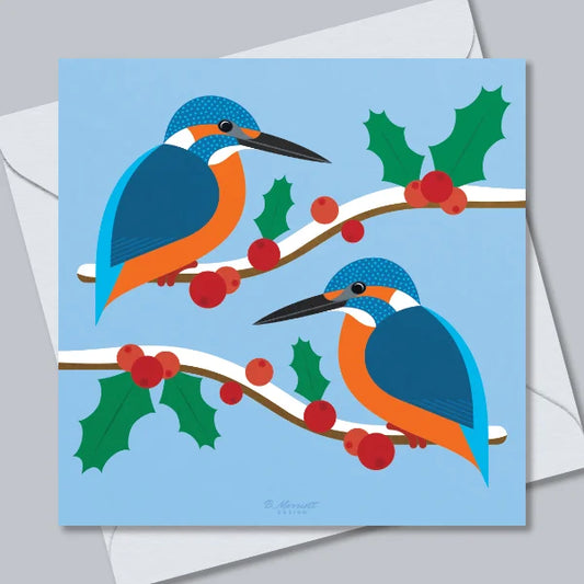 Kingfishers Perching In Winter Greetings Card