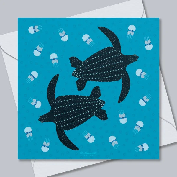 Leatherback Turtles & Jellyfish Greetings Card