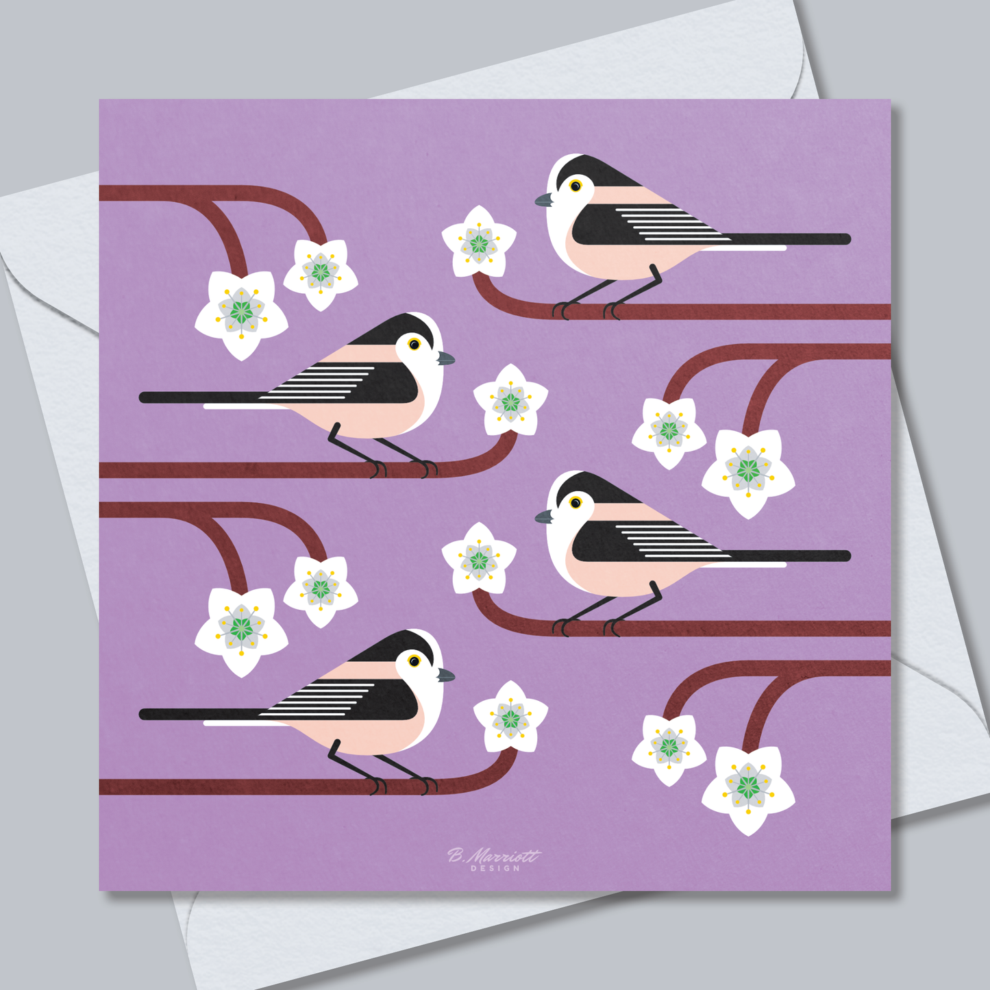 Long-Tailed Tits On Blossom Greetings Card