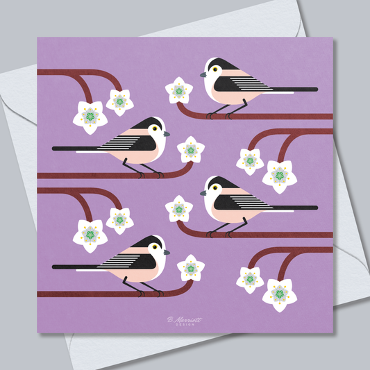 Long-Tailed Tits On Blossom Greetings Card