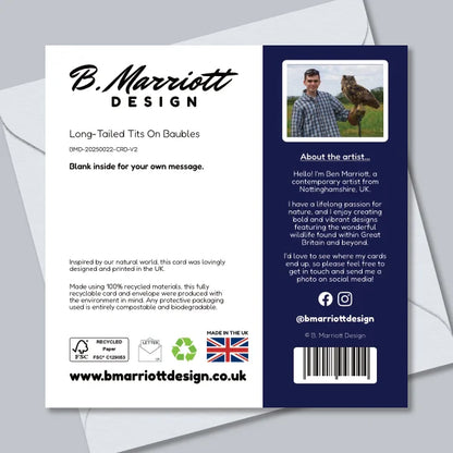 Long-Tailed Tits On Baubles (Red) Greetings Card