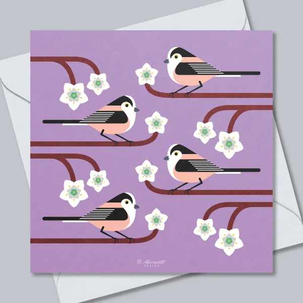 Long-Tailed Tits On Blossom Greetings Card