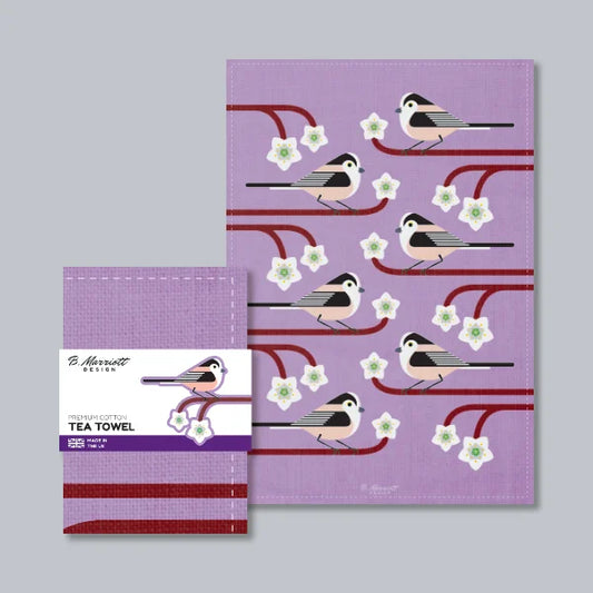 Long-Tailed Tits On Blossom Tea Towel