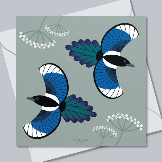 Magpies In Flight Greetings Card