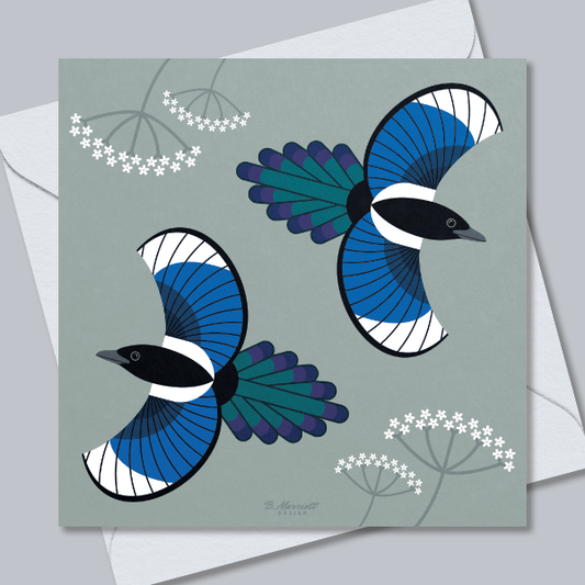 Magpies In Flight Greetings Card