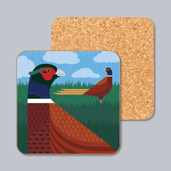 Pheasants In A Field Coaster