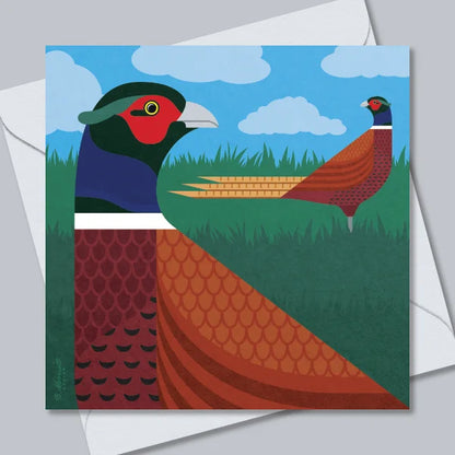 Pheasants In A Field Greetings Card