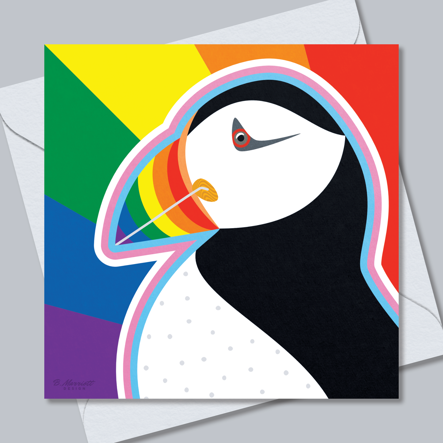 Pride Puffin | British Birds & Wildlife Greetings Card from B. Marriott Design | 100% recycled, 100% recyclable & supporting charity with every purchase.