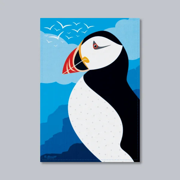 Puffin On The Cliffs Tea Towel