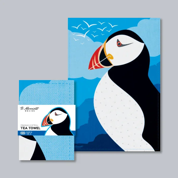 Puffin On The Cliffs Tea Towel