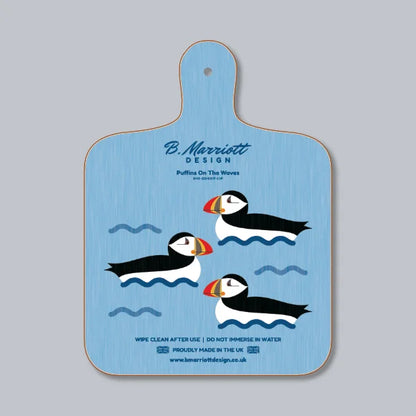 Puffins On The Waves Chopping Board