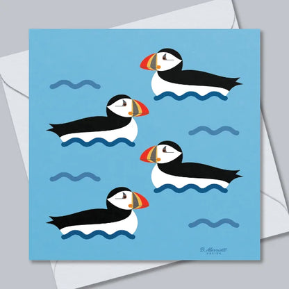 Puffins On The Waves Greetings Card