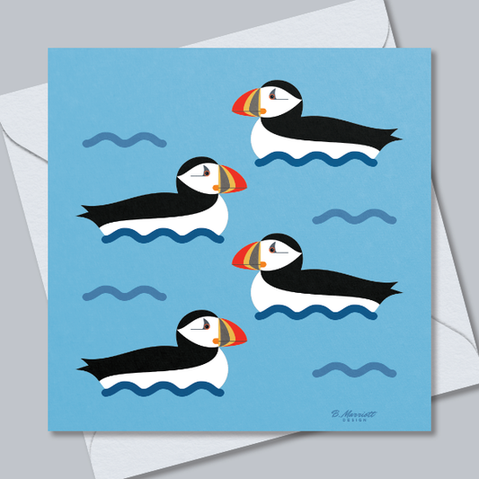 Puffins On The Waves Greetings Card
