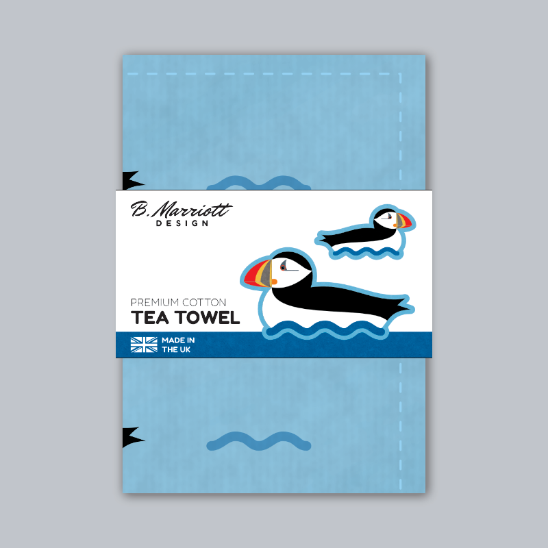 Puffins On The Waves Tea Towel