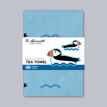 Puffins On The Waves Tea Towel