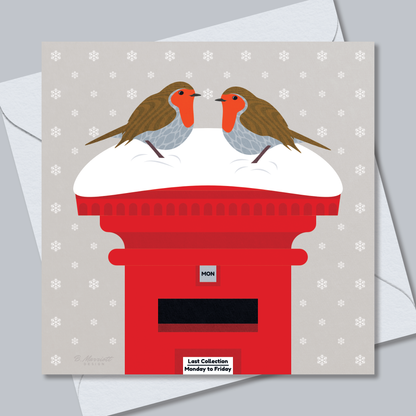 Robins On A Snowy Postbox | British Birds & Wildlife Christmas Card from B. Marriott Design | 100% recycled, 100% recyclable & supporting charity with every purchase.