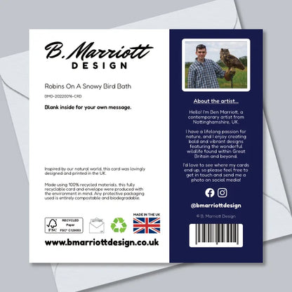 Robins On A Snowy Bird Bath Christmas Card