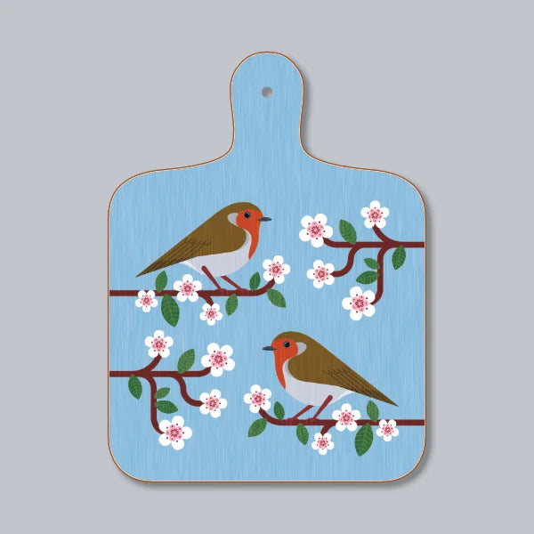 Robins On Cherry Blossom Chopping Board