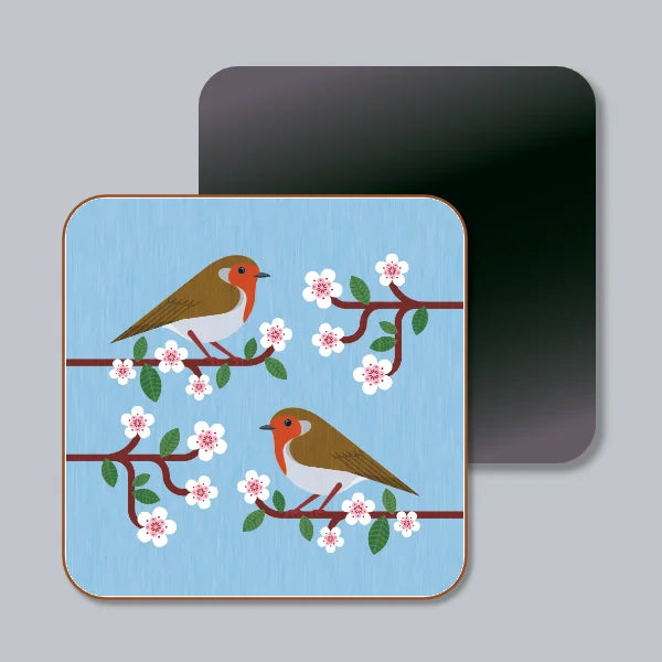 Robins On Cherry Blossom Magnet