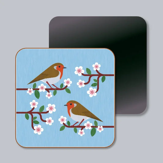 Robins On Cherry Blossom Magnet
