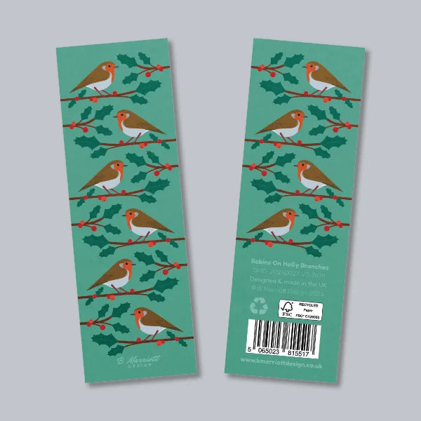 Robins On Holly Branches Bookmark