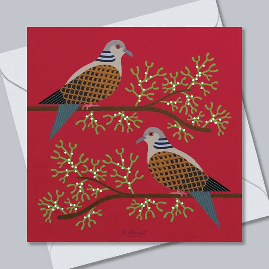 Turtle Doves On Mistletoe Greetings Card