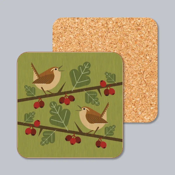 Wrens Singing On Hawthorn Coaster