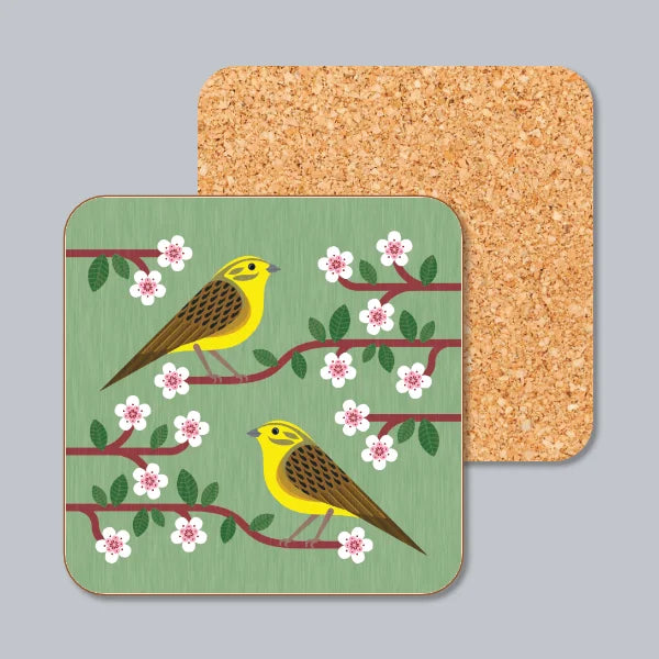 Yellowhammers On Blossom Coaster