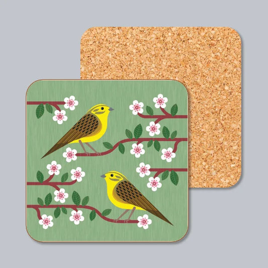 Yellowhammers On Blossom Coaster